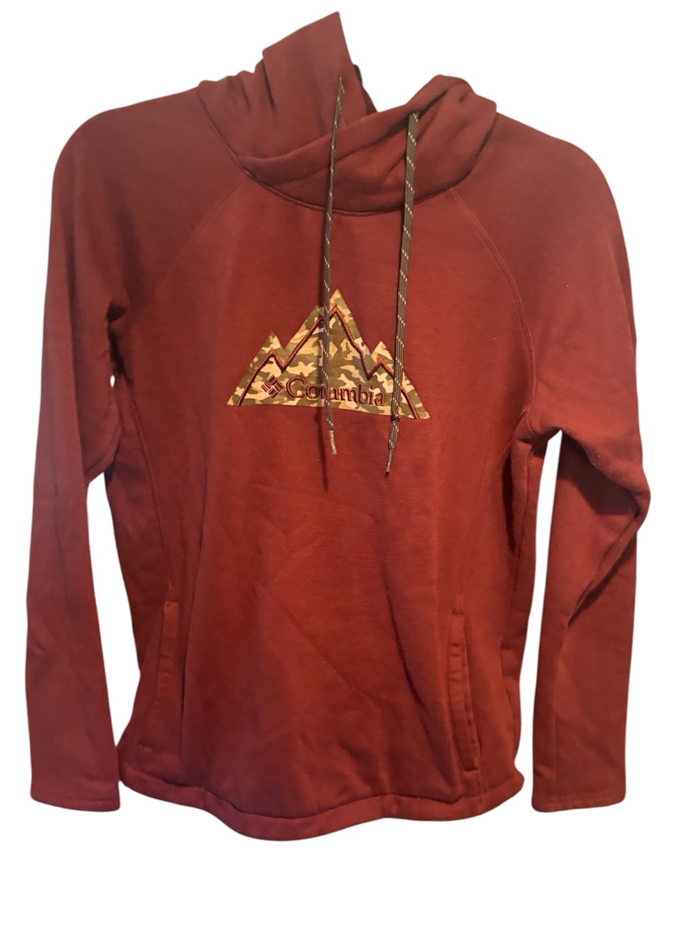 Columbia Rust Red Pullover Hoodie with Mountain Logo